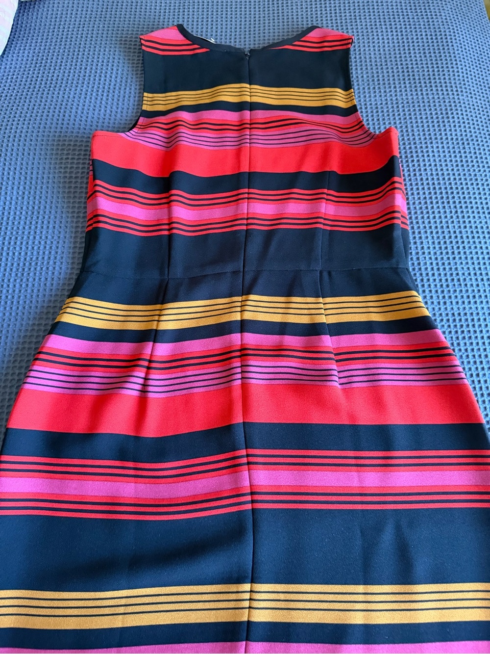 LOFT Navy Dress with Red Yellow and Pink Stripe Detail